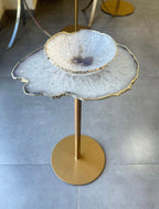 Mesa Lateral de Pedra especial com Pedestal Dourado 55cm