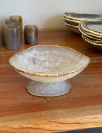 Fruteira Luxo de Ágata Natural com Pedestal Dourado