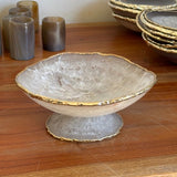 Fruteira Luxo de Ágata Natural com Pedestal Dourado